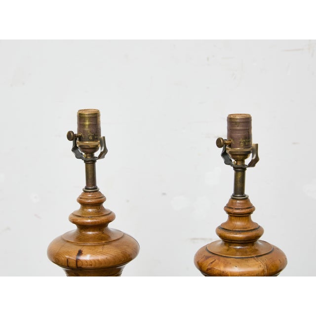 Mid 20th Century Mid Century Modern English Turned Pine Table Lamps with Plinth Bases - a Pair For Sale - Image 12 of 12