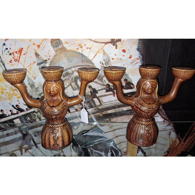 Mid-Century Modern Saint-Clément Glazed Ceramic Candlesticks, 1970s, Set of 2 For Sale - Image 3 of 7