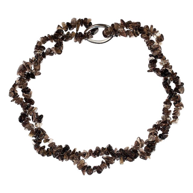 Late 20th Century Ajd 34 Inch Infinity Smoky Quartz Polished Chip Necklace For Sale
