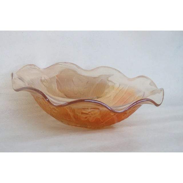 Jeannette Iris and Herringbone Marigold Glass Ruffled Rim Serving Bowl For Sale - Image 11 of 12