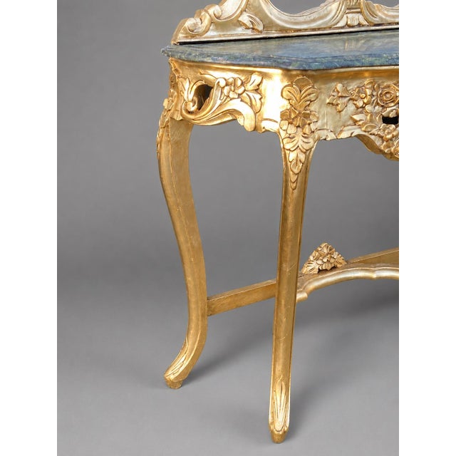 Wood 1920 French Artisan Louis XVI Gold Marble Console With Mirror Set - 2 Pc For Sale - Image 7 of 12