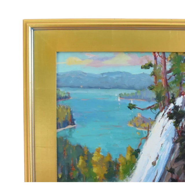 Silvio Silvestri, Listed Artist Eagle Falls Lake Tahoe California Oil Painting Including the Antiqued Gold Wood Frame For Sale - Image 4 of 12