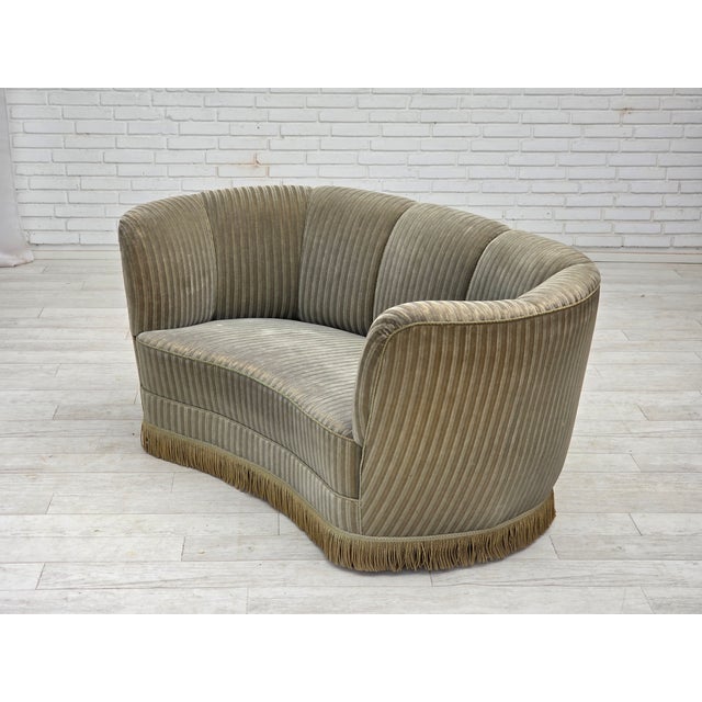 Danish 2-Seater Curved Sofa in Furniture Velour and Beech Wood, 1960s For Sale - Image 14 of 18