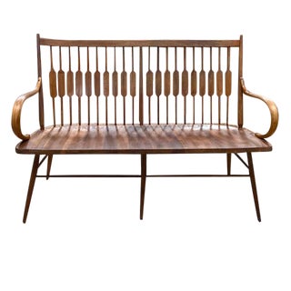 Mid Century Kipp Stewart for Drexel Spindle Back Walnut Bench, Signed For Sale