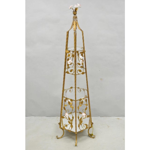Vintage Italian Hollywood Regency Gold Tole Metal 4 Tier Lighted Etagere Curio For Sale - Image 18 of 18