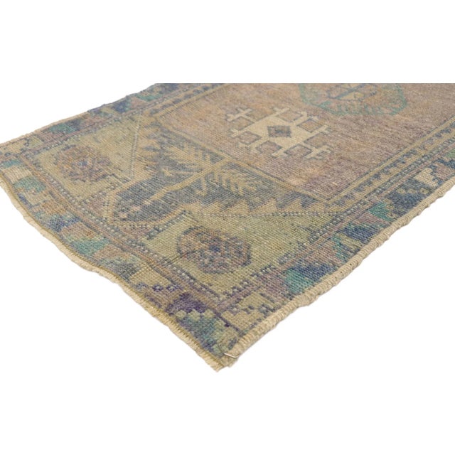 Vintage Turkish Oushak Yastik Scatter Rug, Small Accent Rug 01'08 x 03'00. This hand-knotted wool vintage Turkish Oushak...