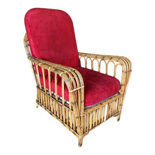 Restored Vintage Art Deco "President's" High Stand Stick Rattan Lounge Chair For Sale