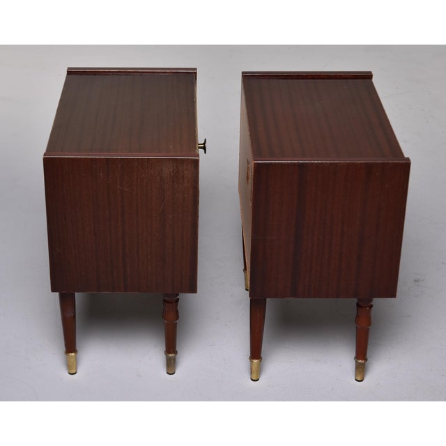 Mid-Century Walnut Nightstands With Brass Inlay -Pair For Sale In Detroit - Image 6 of 11