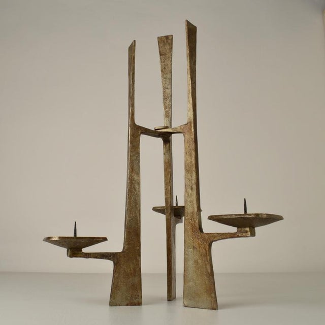 Sculptural Three-Arm Candelabra in Forged Steel, 1960 For Sale - Image 6 of 10