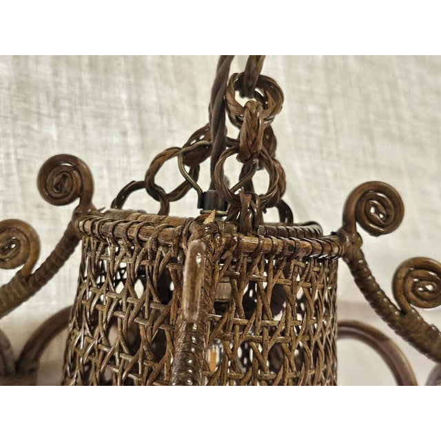Italian Peacock Style Rattan Pendant Light, 1960s For Sale - Image 12 of 13