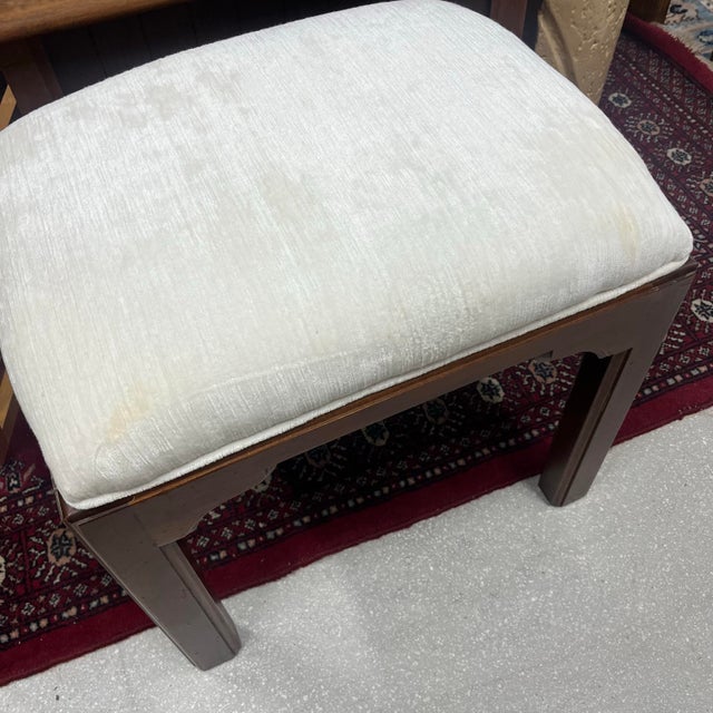 White Pair of Vintage Ethan Allen Asian-Inspired Upholstered Stools - A Pair For Sale - Image 8 of 9