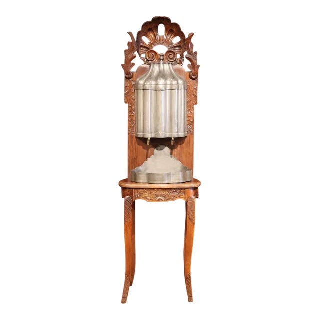 18th Century French Louis XV Pewter Lavabo on Carved Walnut Stand For Sale