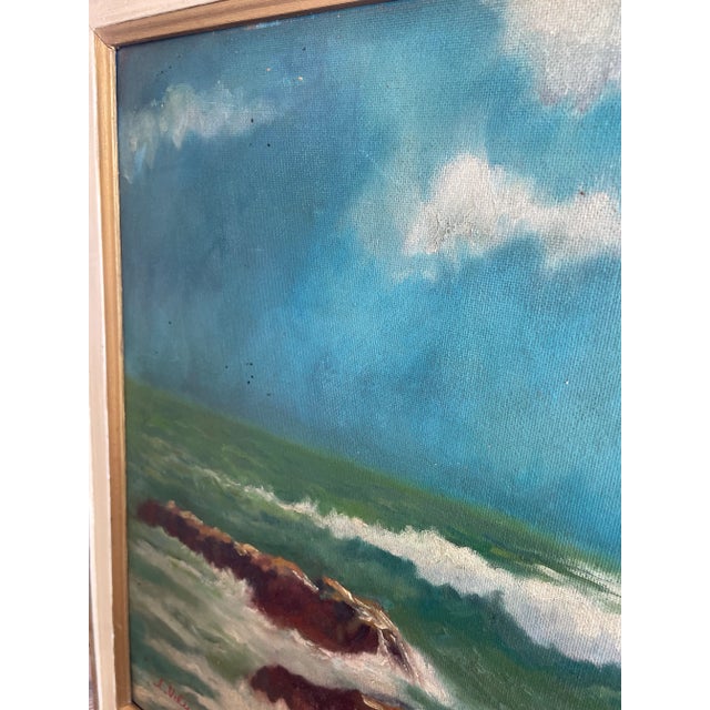 Mid Century oil on canvas framed seascape.