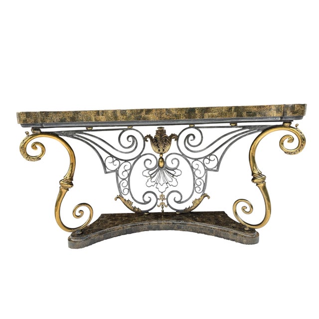 Vintage Henredon Tessellated Stone Console With Sculptural Gold-Tone Scrollwork For Sale In Naples, FL - Image 6 of 18