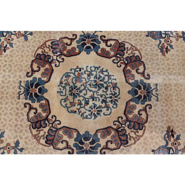 Antique Chinese Peking Pile Rug in Beige and Blue Floral Design 15' X 18'5" For Sale In Atlanta - Image 6 of 10