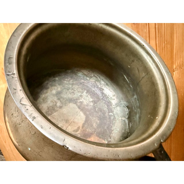Antique Continental 1600s Bronze European Posnet, Cauldron Cast in Two Parts With Angular Handles and Tripod Feet, Maker’s Initials ‘A B’ For Sale - Image 11 of 12