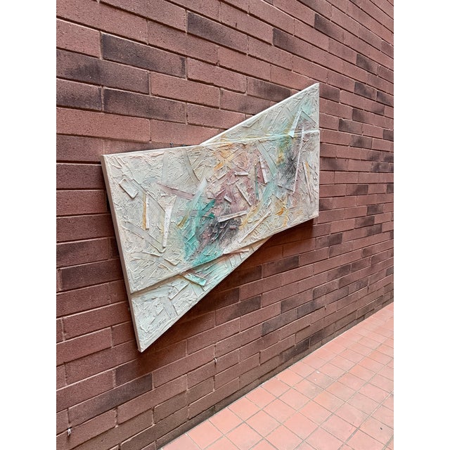 Large 1990 Postmodern Mixed Media Signed Abstract Painting “Refraction” – Asymmetrical Sculptural Canvas, 60” For Sale - Image 4 of 10