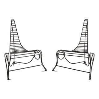 Set of Two ( 2 ) Oversized Wrought Iron Sculptural "Spine Chairs" in the Manner of Andre Dubreuil, United States, C. 1980s For Sale