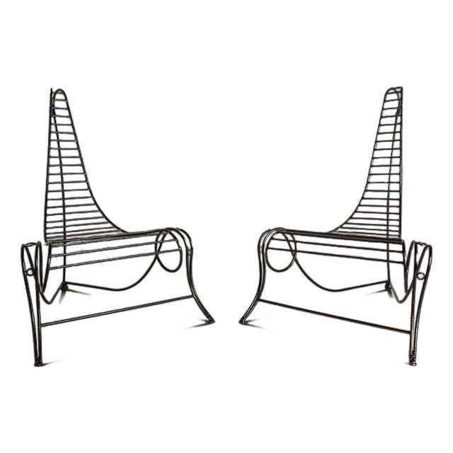 Set of Two ( 2 ) Oversized Wrought Iron Sculptural "Spine Chairs" in the Manner of Andre Dubreuil, United States, C. 1980s For Sale