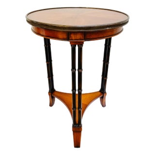 1970 American Regency Revival Mahogany Martini Accent Table With Faux Bamboo Legs & Brass Gallery For Sale