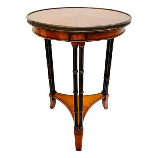Mid 20th Century American Regency Revival Mahogany Martini Accent Table With Faux Bamboo Legs & Brass Gallery For Sale