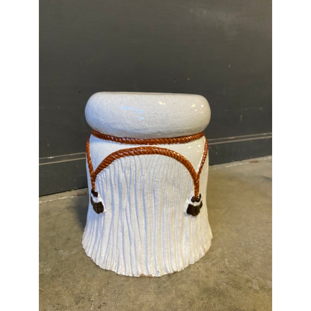 Hollywood Regency Mid Century Glazed Terra-Cotta Tassel Italian Stool For Sale - Image 3 of 10