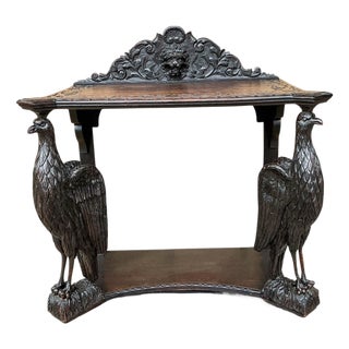 19th-C. English Victorian Carved Oak Eagle Form Console Table / Credenza For Sale
