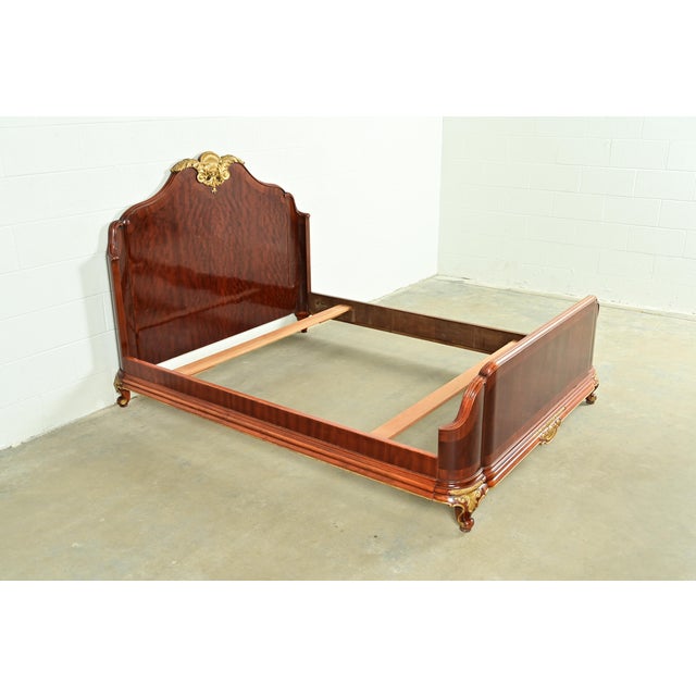 Paul Sormani Paul Sormani Style Antique French Provincial Louis XV Burled Mahogany and Gold Gilt Queen Size Bed For Sale - Image 4 of 13