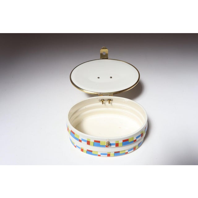 Metal German Art Deco Ceramic and Brass Biscuit Tin With Geometric Motif For Sale - Image 7 of 18