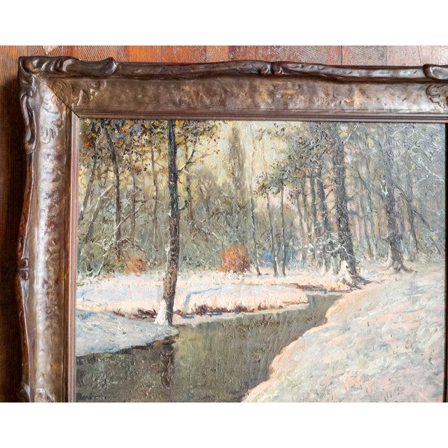 Art Nouveau 20th Century Luminist Impressionist Winter Landscape Painting by Anton Stockmann For Sale - Image 3 of 15
