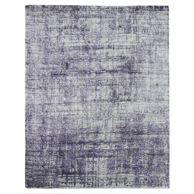 Blue Luton Hand loom Bamboo/Silk Blue/Ivory/Gray Rug-8'x10'" For Sale - Image 8 of 8