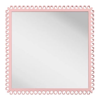 Fleur Home Carnival Gras Square Mirror in Authentic Pink, 27x27 For Sale