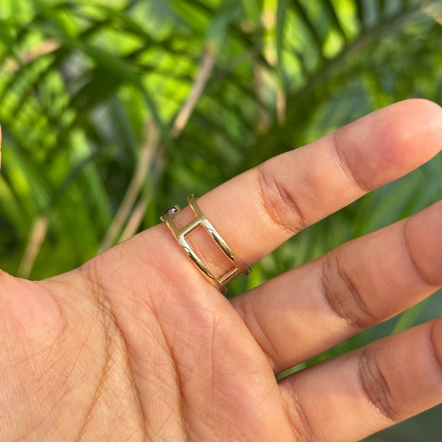 VRJewels Designer Open Ruby Split Band Ring With Diamonds in 14k Yellow Gold Size 6 For Sale - Image 11 of 17