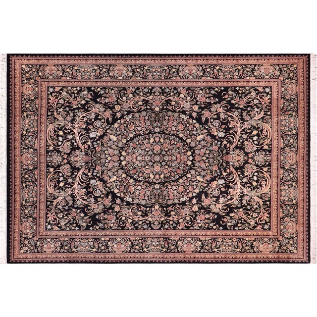 Black Shabby Chic Art Nouveau 1990's Pak-Persian Black/Black Wool Rug - 9'0'' X 12'3'' For Sale - Image 8 of 9