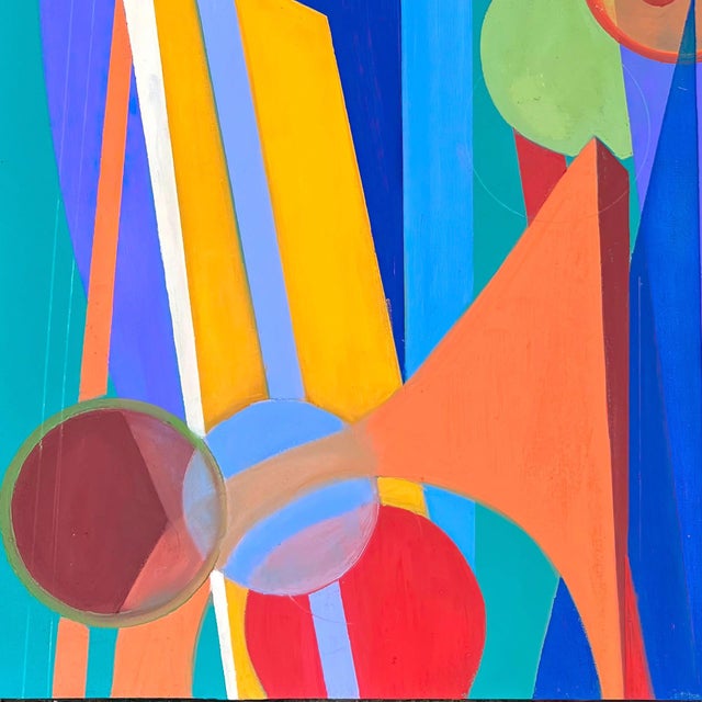 Abstract Leaping Without Annette by Amy Hutcheson | Oil on wood cradle Abstract geometric shapes and colors. For Sale - Image 3 of 5