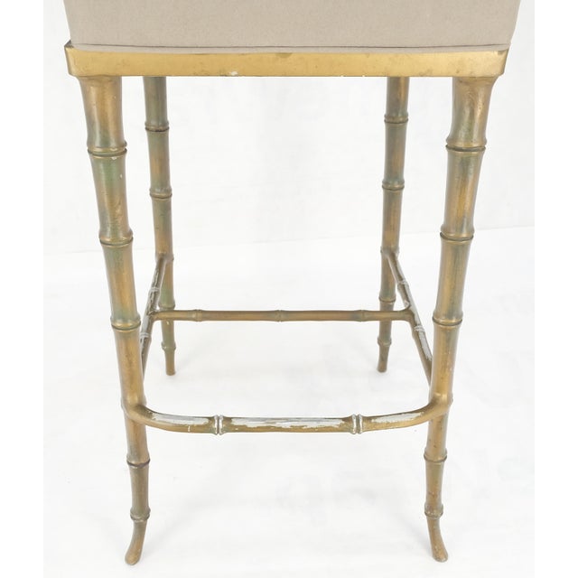 Metal Cast Aluminum set of 3 Faux Bamboo Bar Stools New Alcantera Fabric Upholstery For Sale - Image 7 of 12
