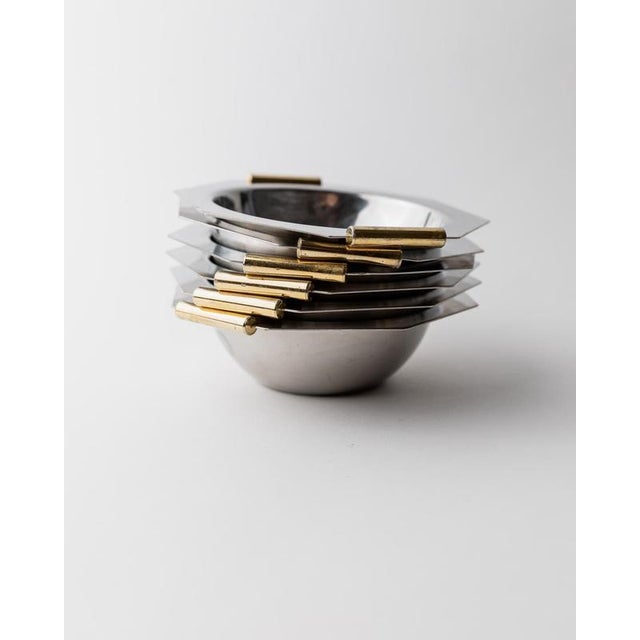 Metal Vintage Stainless Steel Bowls with Gilt Handles, 1980s, Set of 8 For Sale - Image 7 of 11