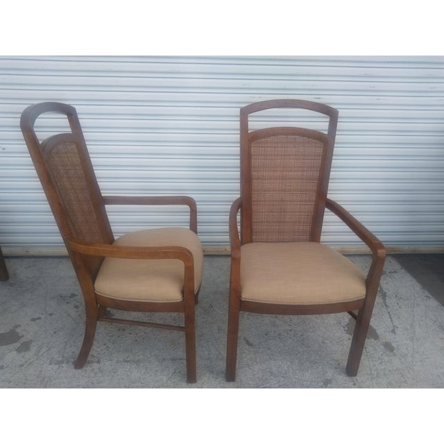 Mid-Century Modern Late 20th Century Set of 6 Drexel Pecan Cane Back Dining Chairs For Sale - Image 3 of 8