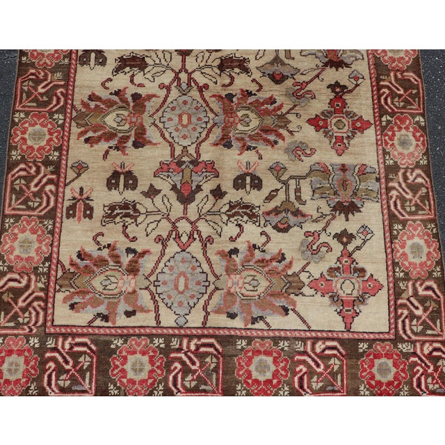 Vintage Oushak Rug From Turkey With All-Over Floral Design in Ivory, Brown & Red For Sale - Image 10 of 13