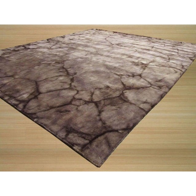 Contemporary 3x5 Brown Hand-Knotted Wool Cracked Earth Texture Geometric Modern Carpet Rug For Sale - Image 3 of 6