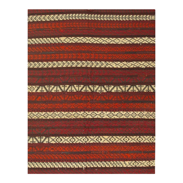 1950s Vintage Red Field Stripe Modern Turkish Decorative Kilim Wool Small Rug For Sale