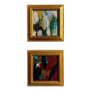 "Forest WIndow" Set of Two Framed Mini Paintings by Jessalin Beutler For Sale