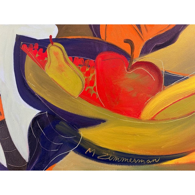 2020s Marc Zimmerman "Floral and Fruits" Oil Painting, Tropical Still Life, Yellow and Teal Palette, Botanical and Fruit Forms, Contemporary Art West Coast For Sale - Image 5 of 7