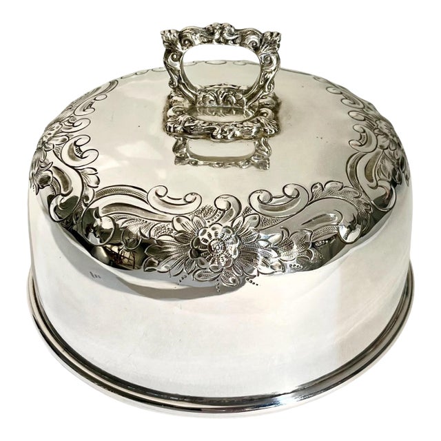 Antique French Silver Plate Serving Dome With Ornate Floral Detail For Sale