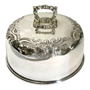 Antique French Silver Plate Serving Dome With Ornate Floral Detail