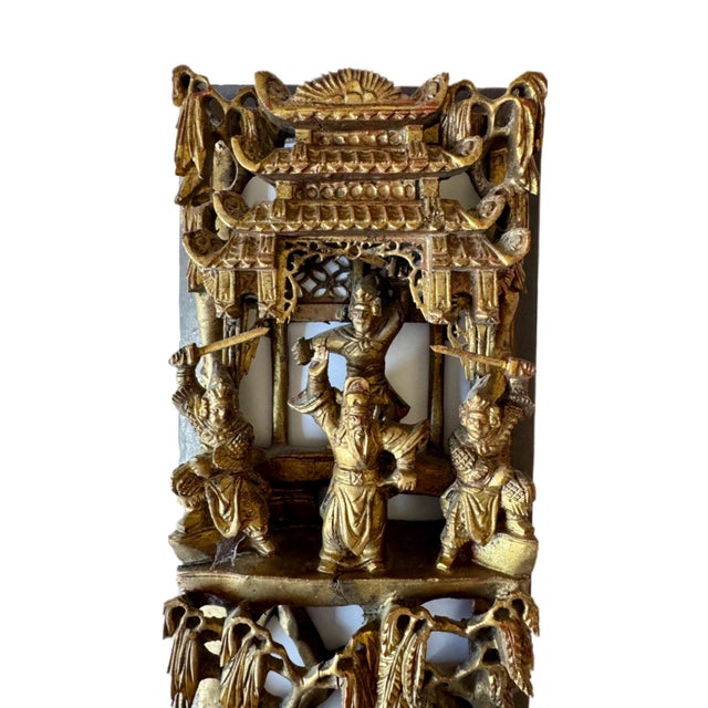 19th Century Antique Chinese Gilt-Wood High-Relief Carved Wall Panel For Sale - Image 5 of 11