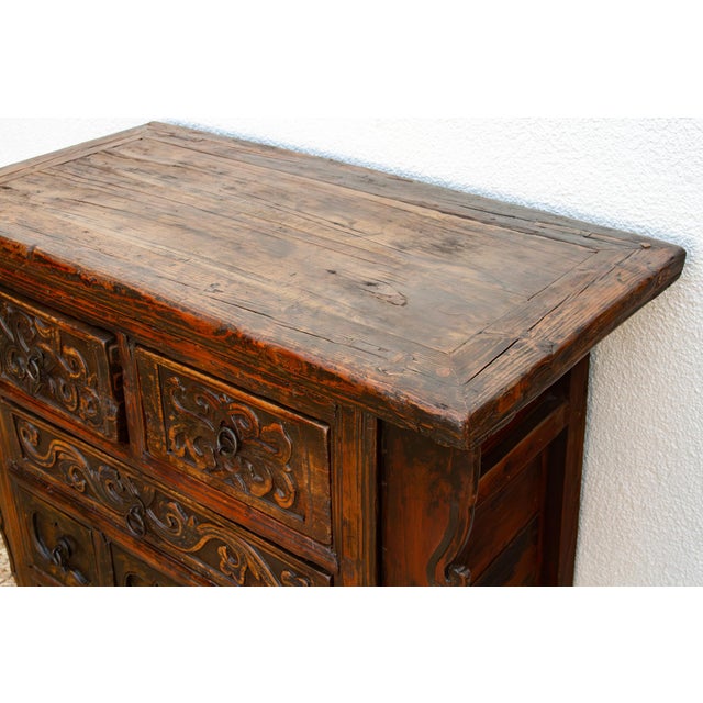 Brown Antique Chinese Carved Six-Drawer Dresser For Sale - Image 8 of 12
