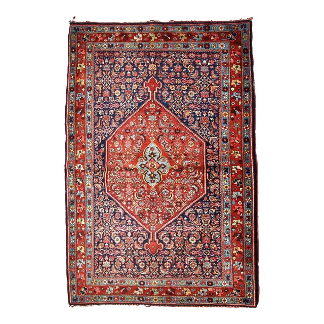 1900s, Handmade Antique Persian Bidjar Rug 4.5' X 5.6' For Sale
