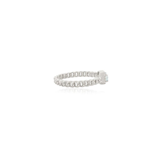 Not Yet Made - Made To Order 14k White Gold Halo Diamond Topaz Baguette Ring Size 5.5 For Sale - Image 5 of 11