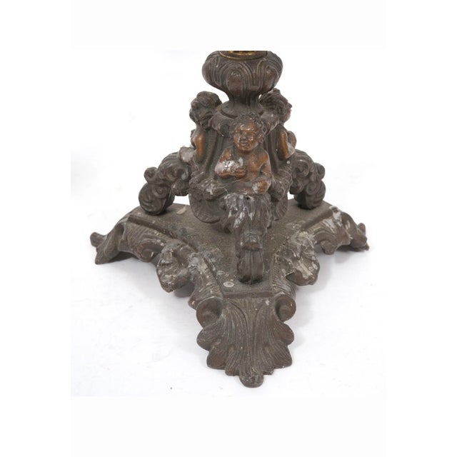 Traditional Pair of }Italian Renaissance-Revival Bronze Candlesticks For Sale - Image 3 of 15